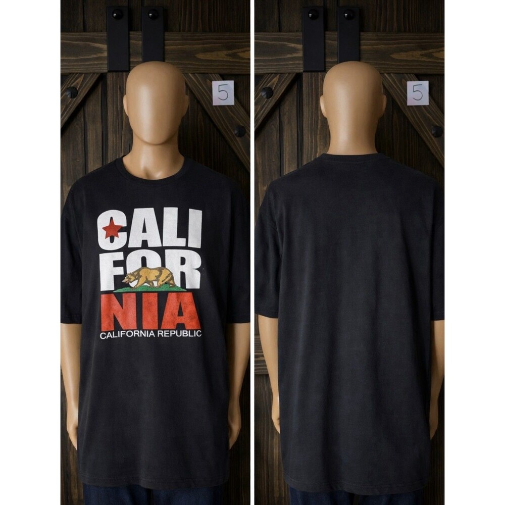 HIS California Republic Bear Black 3XL Men's Graphic Print Short Sleeve T-Shirt